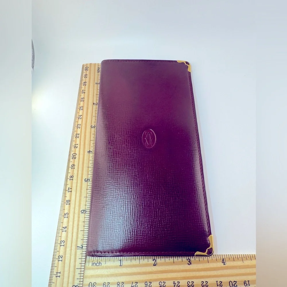Cartier Wallet Long Bifold Wallet Must de Cartier Burgundy Gold Corners Vintage - Picture 10 of 16